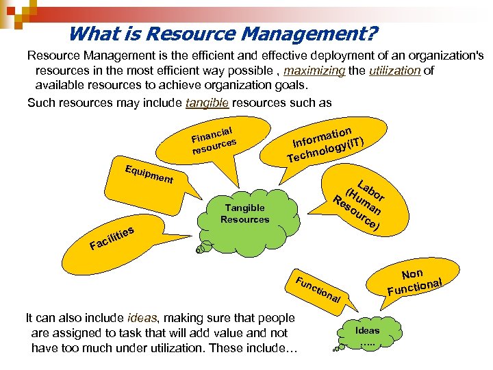 What is Resource Management? Resource Management is the efficient and effective deployment of an