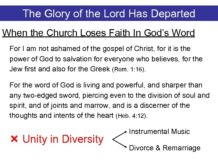 The Glory of the Lord Has Departed When the Church Loses Faith In God’s