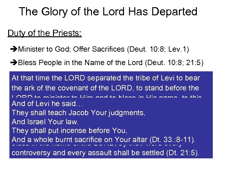 The Glory of the Lord Has Departed Duty of the Priests: Minister to God;