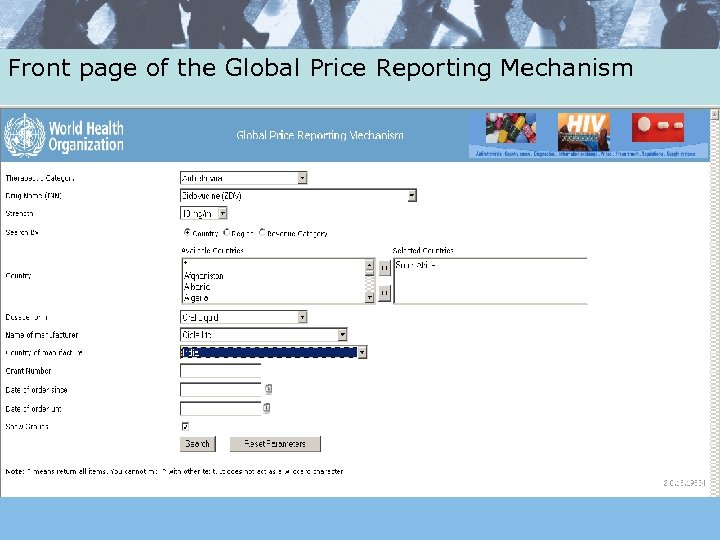 Front page of the Global Price Reporting Mechanism 