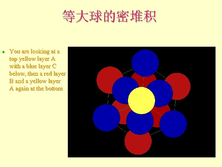 等大球的密堆积 l You are looking at a top yellow layer A with a blue