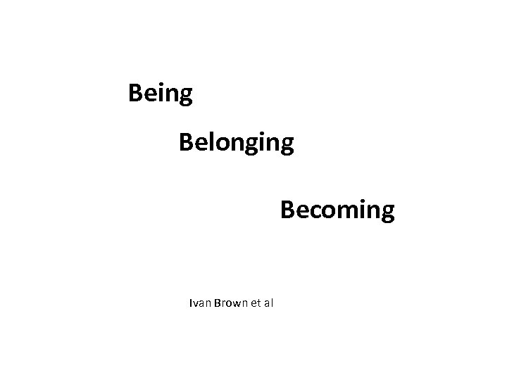  Being Belonging Becoming Ivan Brown et al 