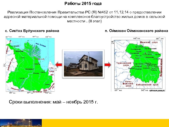 Работы 2015 года Реализация Постановления Правительства РС (Я) № 452 от 11. 12. 14