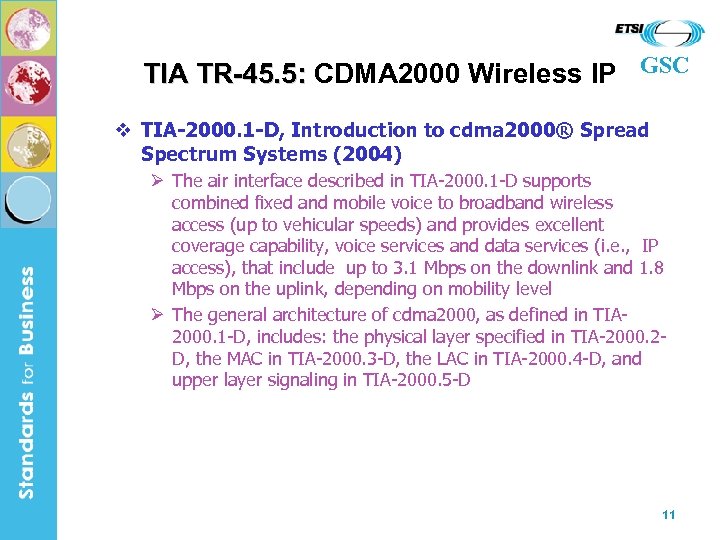 TIA TR-45. 5: CDMA 2000 Wireless IP GSC v TIA-2000. 1 -D, Introduction to