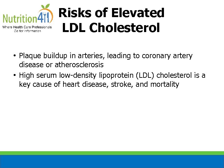 Risks of Elevated LDL Cholesterol • Plaque buildup in arteries, leading to coronary artery