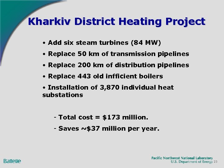 Kharkiv District Heating Project • Add six steam turbines (84 MW) • Replace 50