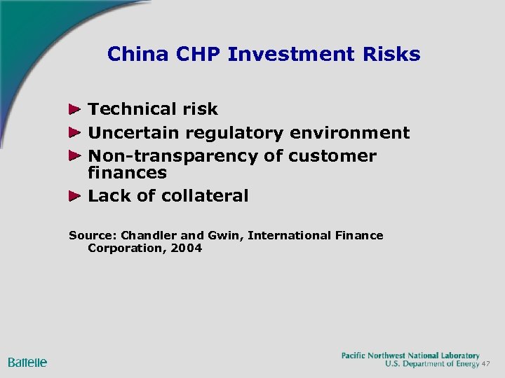 China CHP Investment Risks Technical risk Uncertain regulatory environment Non-transparency of customer finances Lack