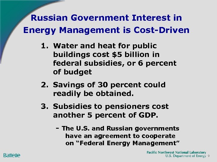 Russian Government Interest in Energy Management is Cost-Driven 1. Water and heat for public