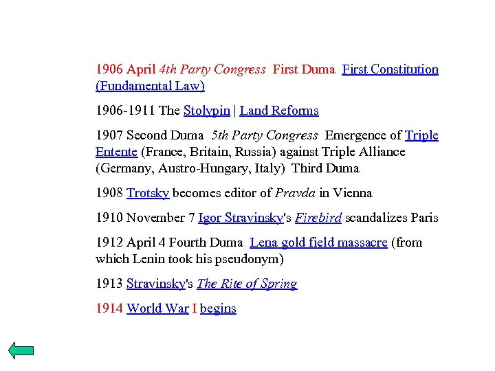 1906 April 4 th Party Congress First Duma First Constitution (Fundamental Law) 1906 -1911
