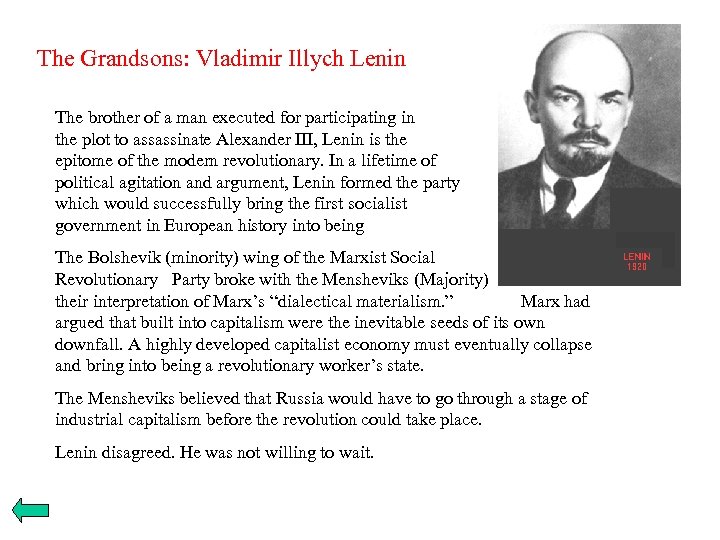 The Grandsons: Vladimir Illych Lenin The brother of a man executed for participating in