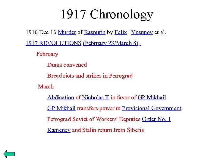 1917 Chronology 1916 Dec 16 Murder of Rasputin by Felix | Yusupov et al.