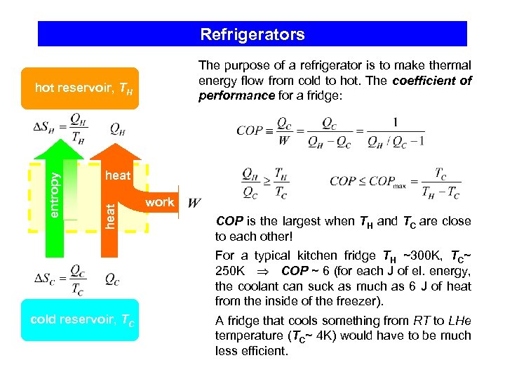 Refrigerators The purpose of a refrigerator is to make thermal energy flow from cold