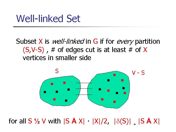 Well-linked Set Subset X is well-linked in G if for every partition (S, V-S)