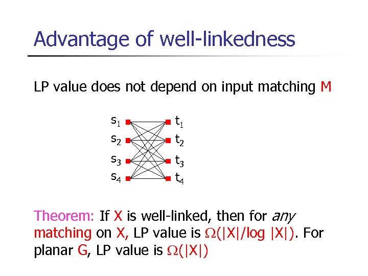 Advantage of well-linkedness LP value does not depend on input matching M s 1