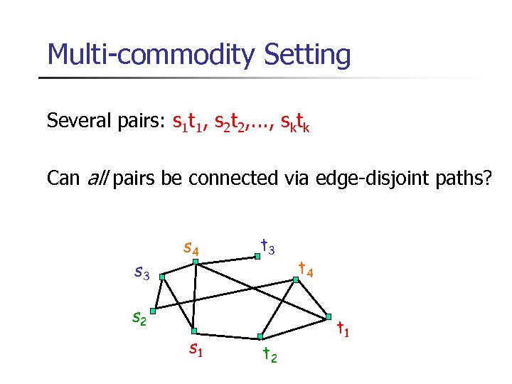 Multi-commodity Setting Several pairs: s 1 t 1, s 2 t 2, . .