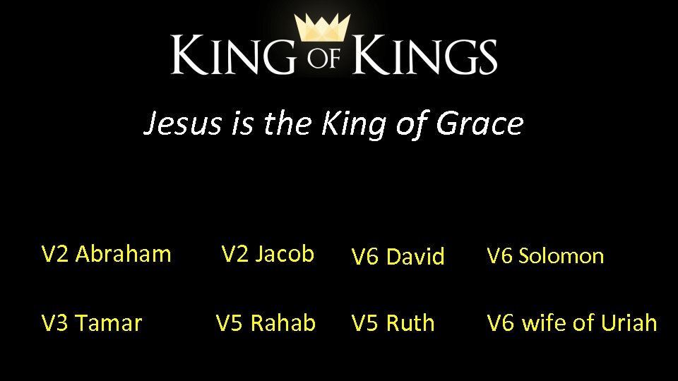 Jesus is the King of Grace V 2 Abraham V 2 Jacob V 6