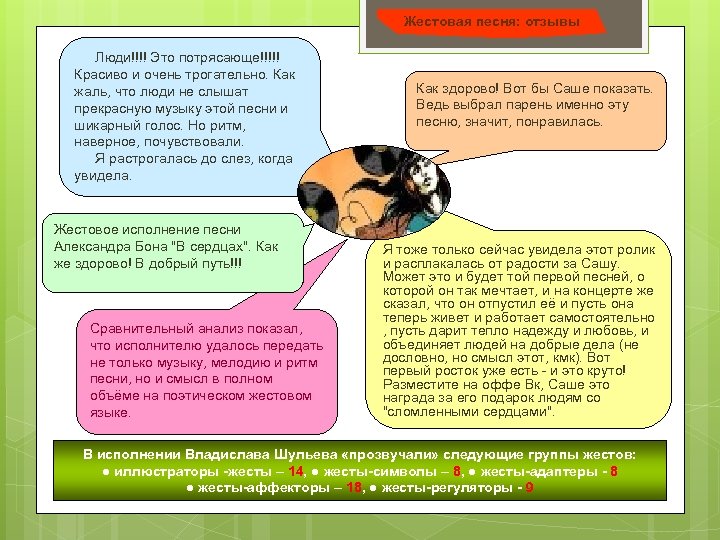 Жестовая песня: отзывы Люди!!!! Это потрясающе!!!!! Красиво и очень трогательно. Как жаль, что люди