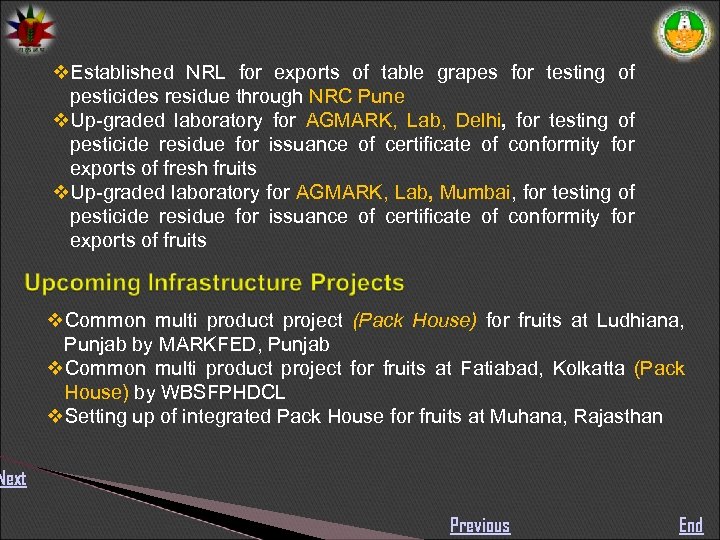  Established NRL for exports of table grapes for testing of pesticides residue through