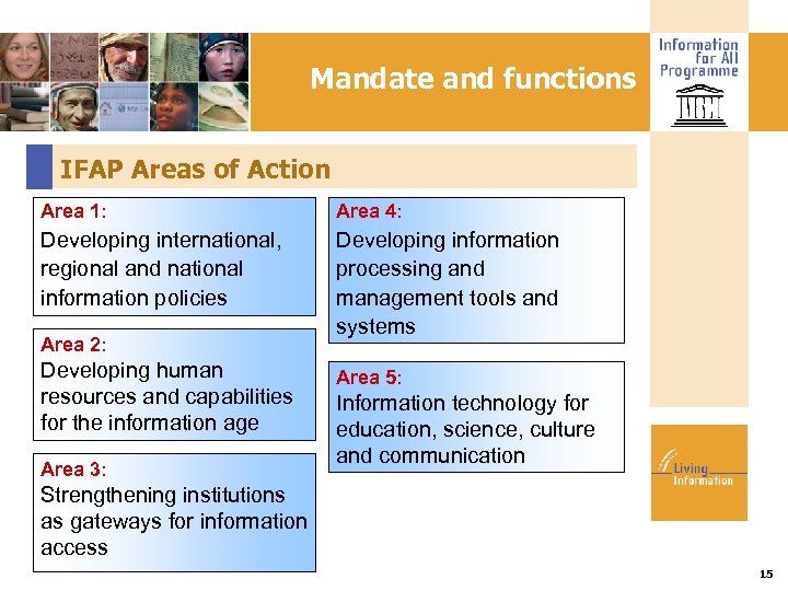 Mandate and functions IFAP Areas of Action Area 1: Area 4: Developing international, regional