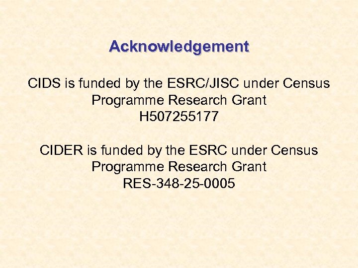 Acknowledgement CIDS is funded by the ESRC/JISC under Census Programme Research Grant H 507255177