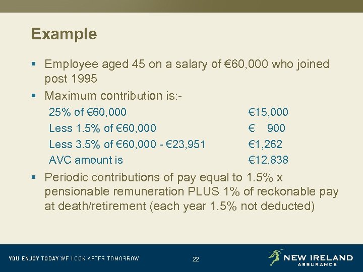 Example § Employee aged 45 on a salary of € 60, 000 who joined