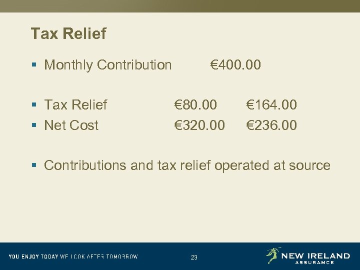 Tax Relief § Monthly Contribution § Tax Relief § Net Cost € 400. 00