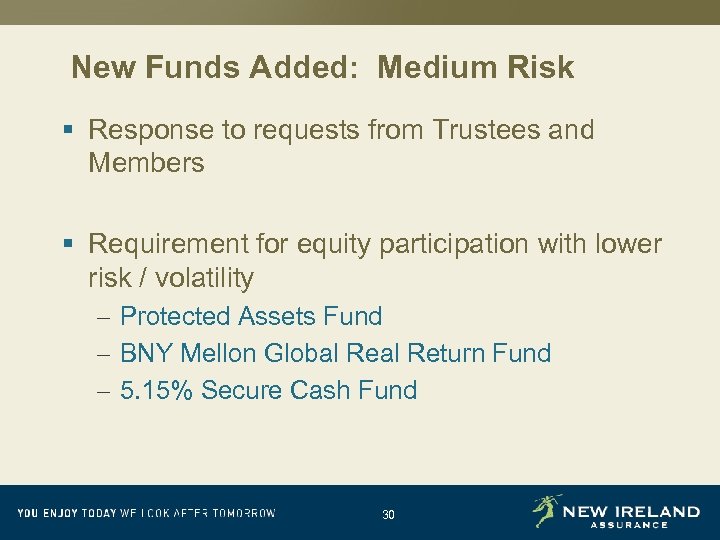 New Funds Added: Medium Risk § Response to requests from Trustees and Members §