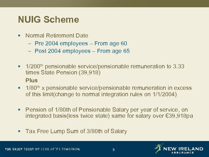 NUIG Scheme § Normal Retirement Date – Pre 2004 employees – From age 60