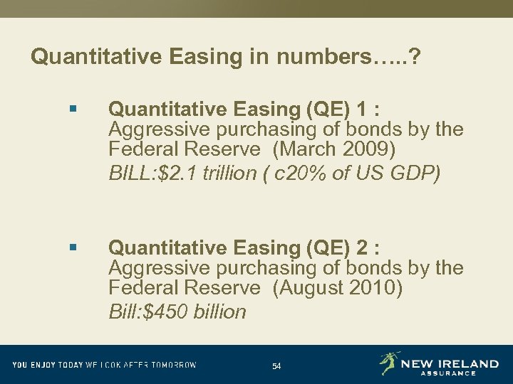 Quantitative Easing in numbers…. . ? § Quantitative Easing (QE) 1 : Aggressive purchasing