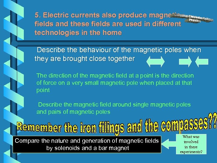 5. Electric currents also produce magnetic fields and these fields are used in different