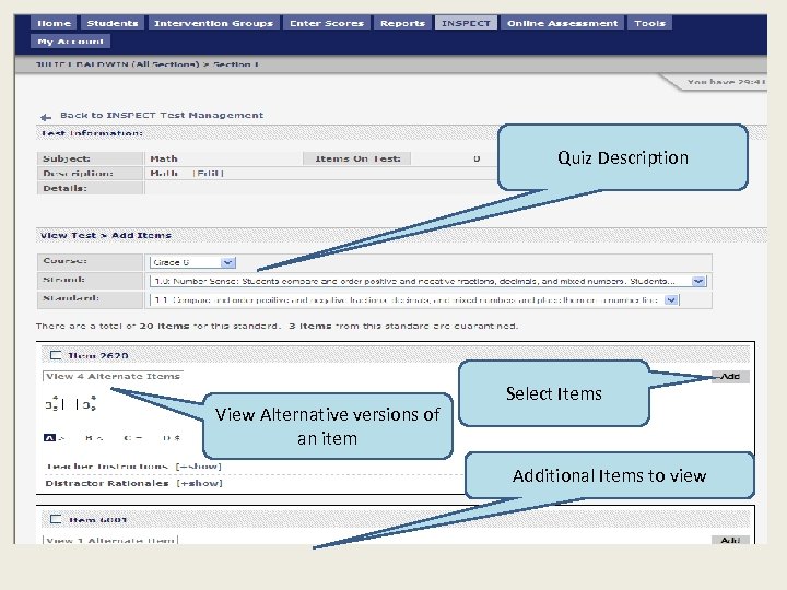 Quiz Description View Alternative versions of an item Select Items Additional Items to view