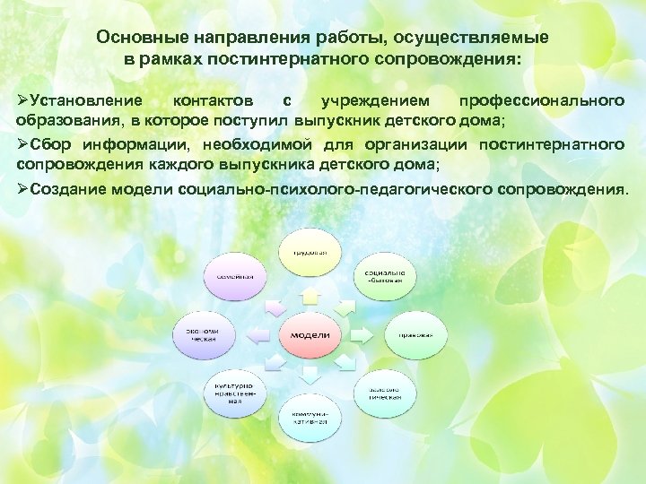 План воспитательного сопровождения воспитанника детского дома по направлениям