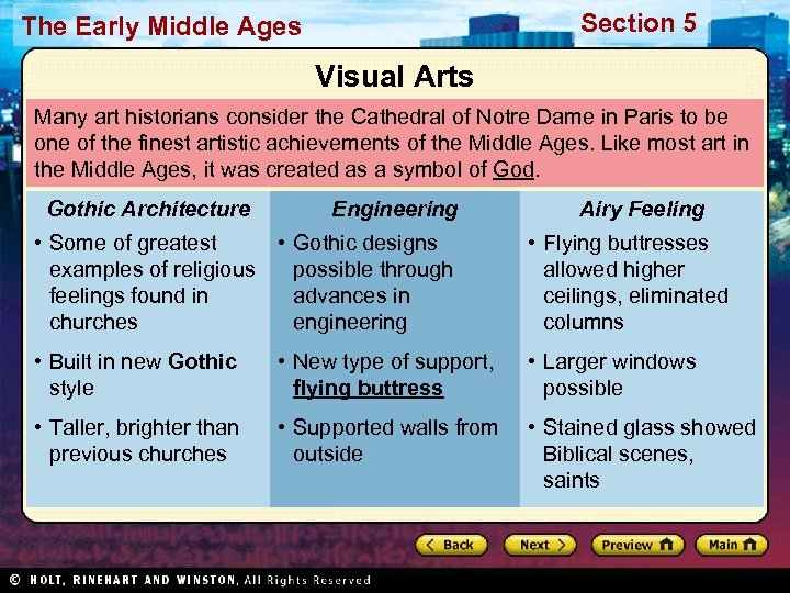 Section 5 The Early Middle Ages Visual Arts Many art historians consider the Cathedral