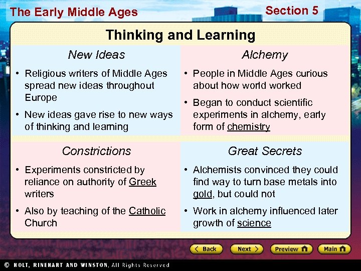 Section 5 The Early Middle Ages Thinking and Learning New Ideas • Religious writers