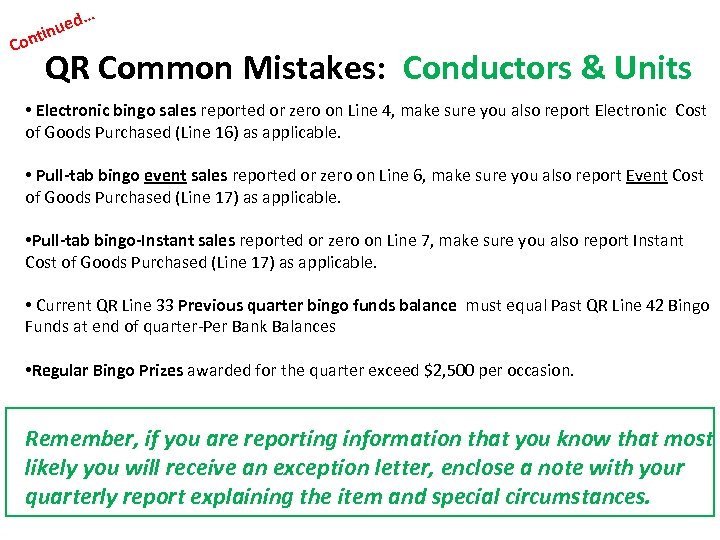… d inue t Con QR Common Mistakes: Conductors & Units • Electronic bingo