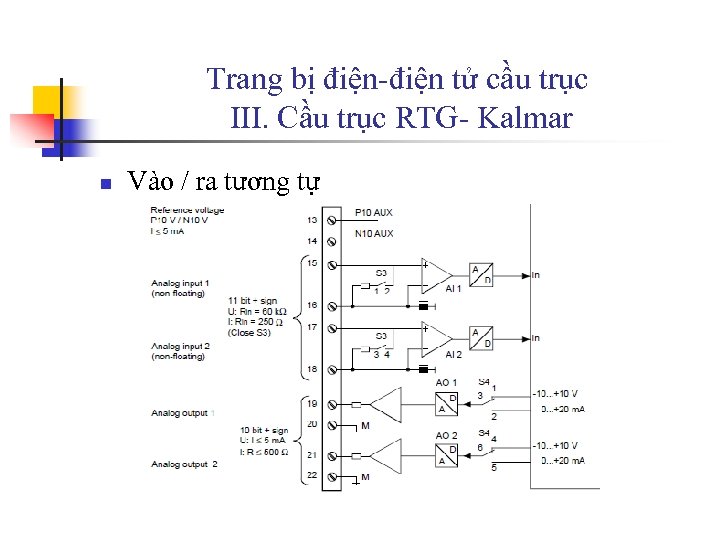 Trang bị điện-điện tử cầu trục III. Cầu trục RTG- Kalmar n Vào /