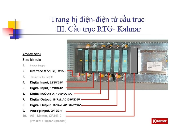 Trang bị điện-điện tử cầu trục III. Cầu trục RTG- Kalmar 