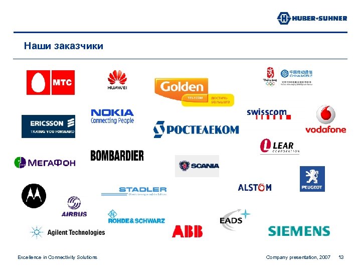 Наши заказчики Excellence in Connectivity Solutions Company presentation, 2007 13 
