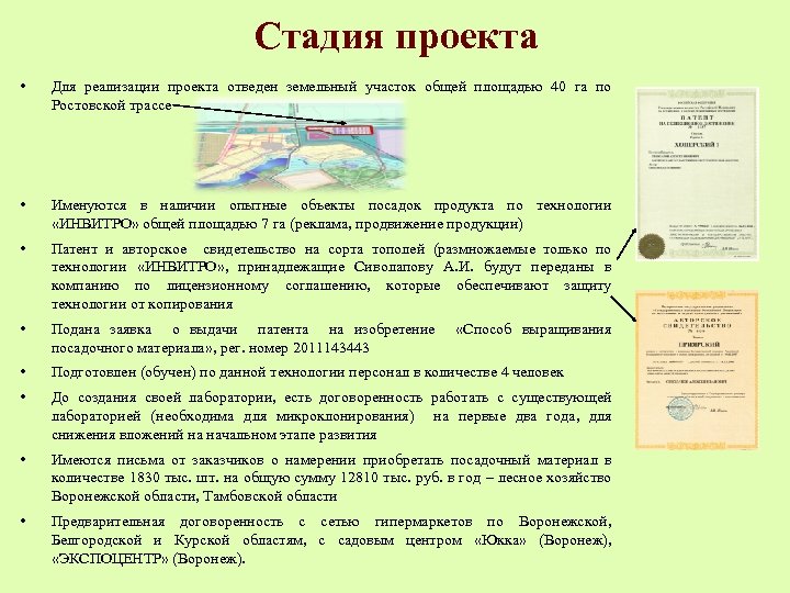 Стадия проекта • Для реализации проекта отведен земельный участок общей площадью 40 га по