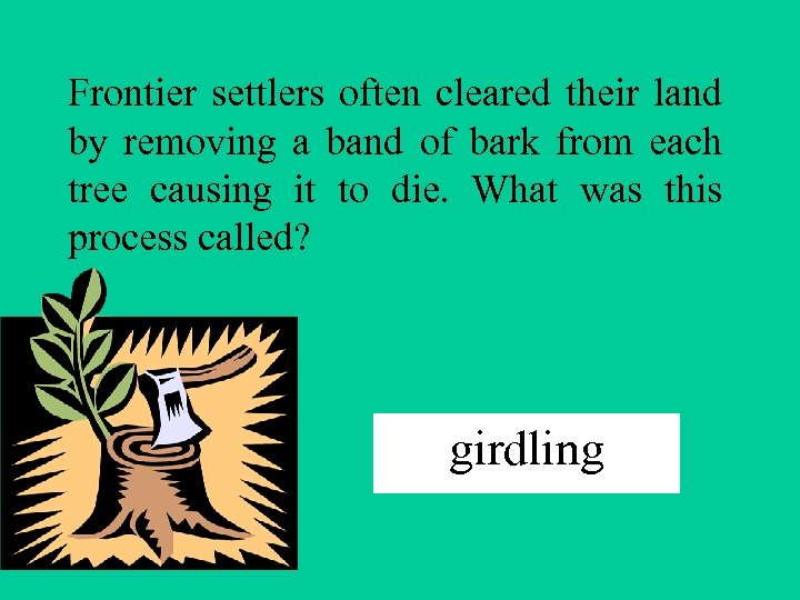 Frontier settlers often cleared their land by removing a band of bark from each