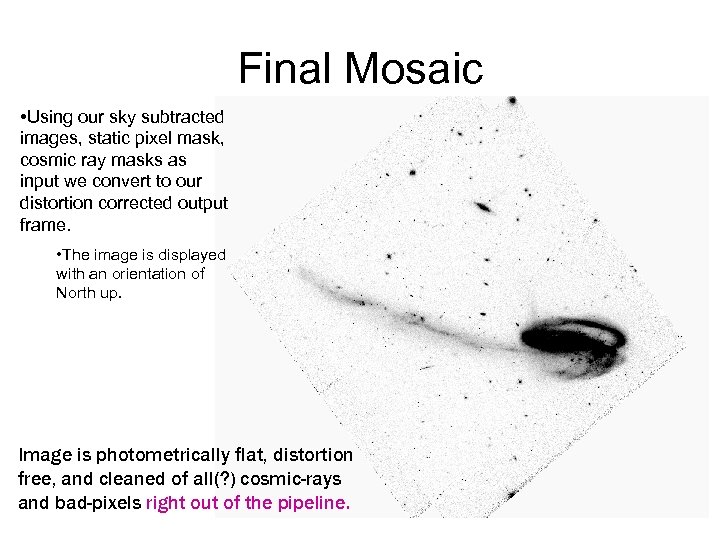 Final Mosaic • Using our sky subtracted images, static pixel mask, cosmic ray masks