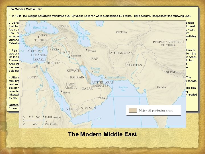 The Modern Middle East 1. In 1945, the League of Nations mandates over Syria