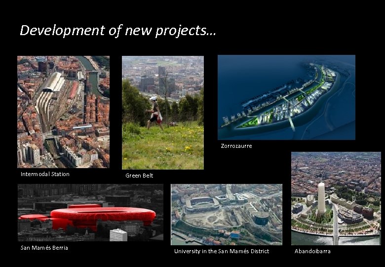 Development of new projects… Zorrozaurre Intermodal Station San Mamés Berria Green Belt University in