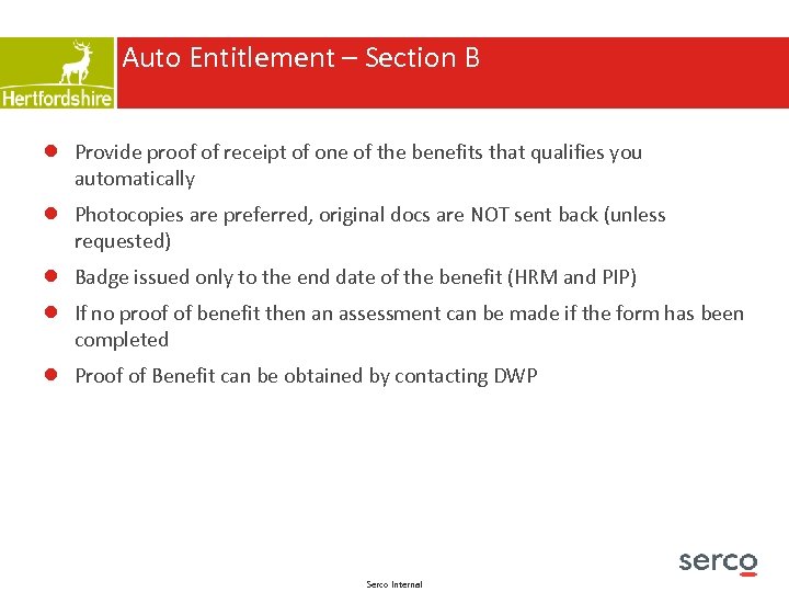 Auto Entitlement – Section B ● Provide proof of receipt of one of the