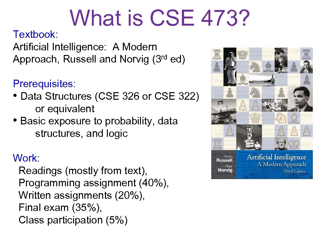 What is CSE 473? Textbook: Artificial Intelligence: A Modern Approach, Russell and Norvig (3