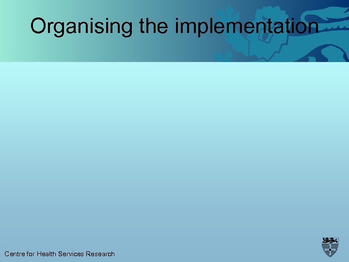 Organising the implementation Centre for Health Services Research 