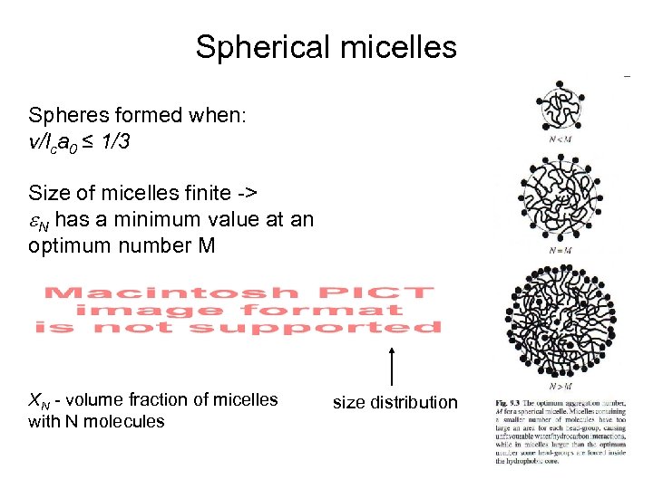 Spherical micelles Spheres formed when: v/lca 0 ≤ 1/3 Size of micelles finite ->