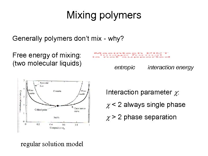 Mixing polymers Generally polymers don’t mix - why? Free energy of mixing: (two molecular