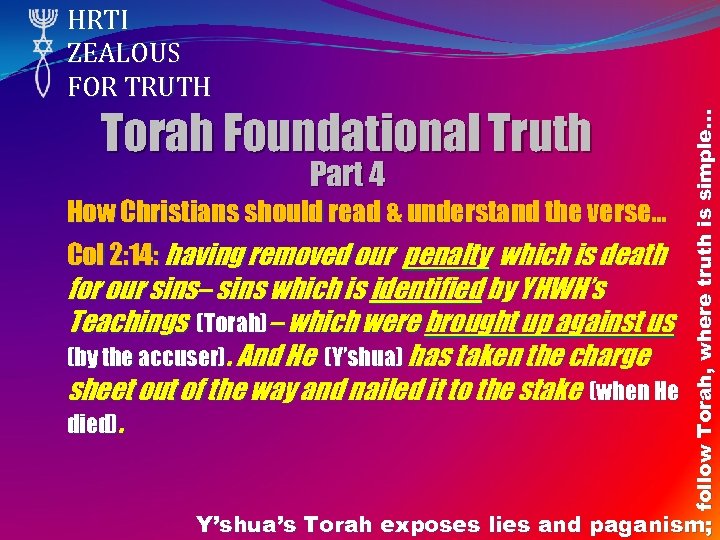 Torah Foundational Truth Part 4 How Christians should read & understand the verse… Col