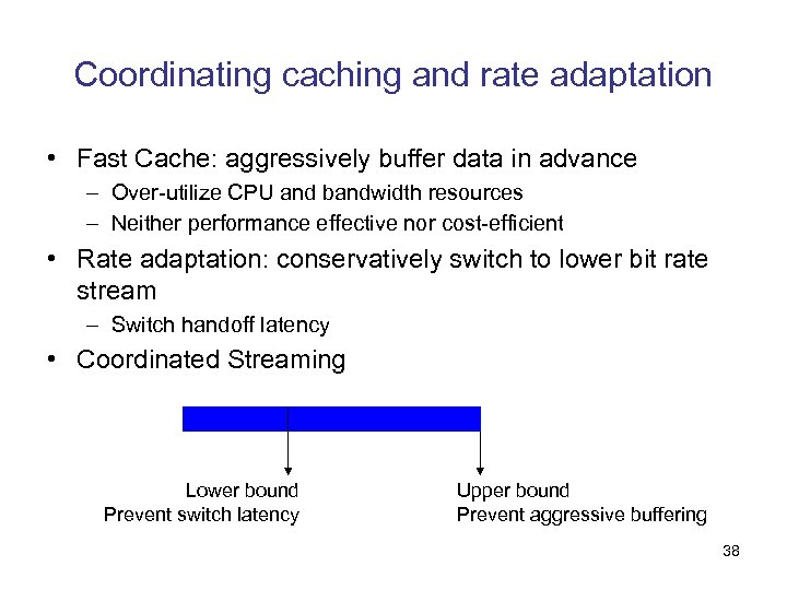 Coordinating caching and rate adaptation • Fast Cache: aggressively buffer data in advance –